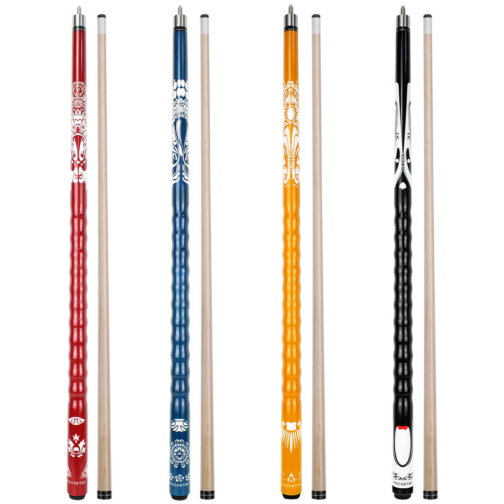4 set pool sticks black red orange blue