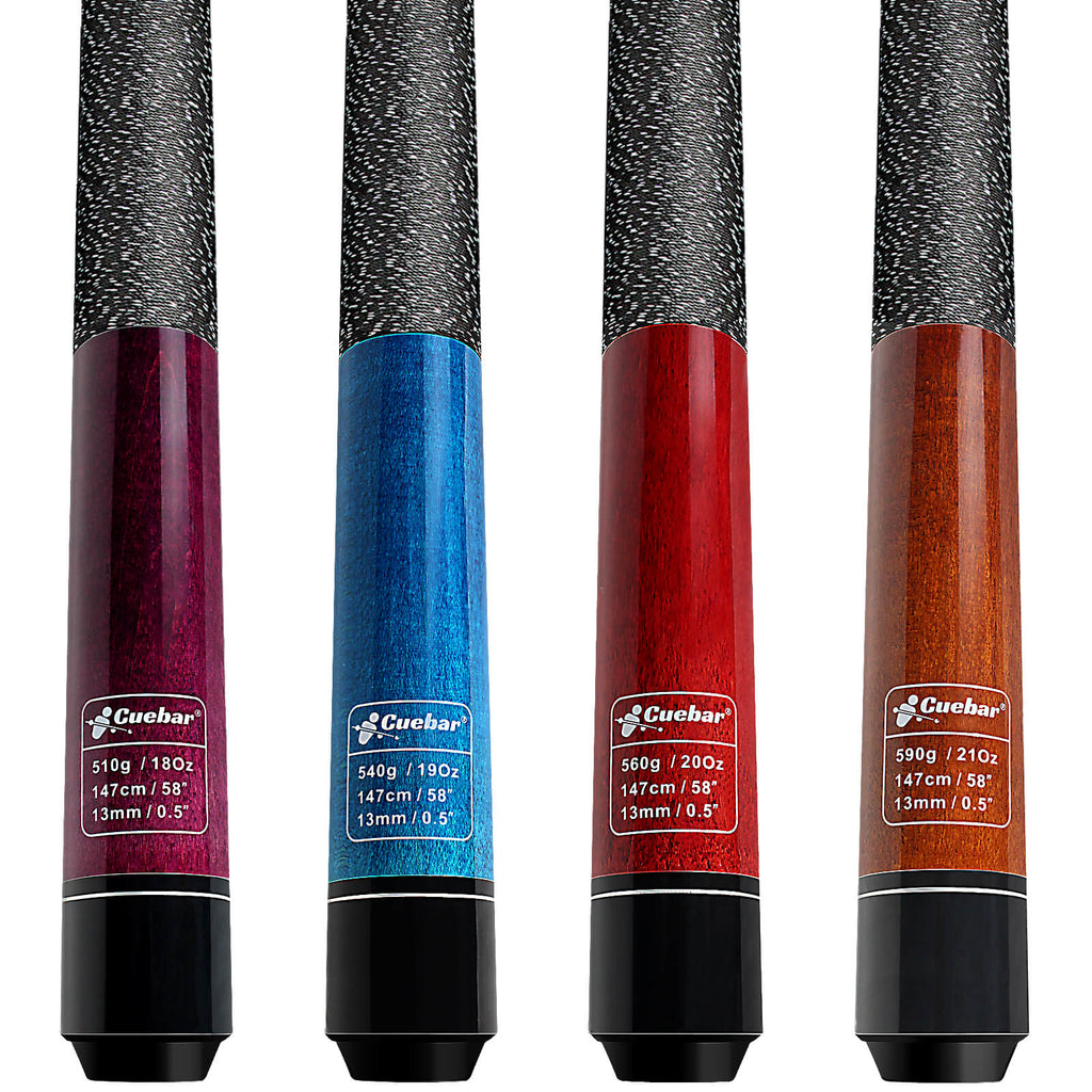 58" 2-Piece Pool Cue Sticks Set of 4,13mm Tip Billiard Table Cues House Bar Pool Stick Accessories for Men Women - Purple Blue Red Brown at 18 19 20 21 Oz